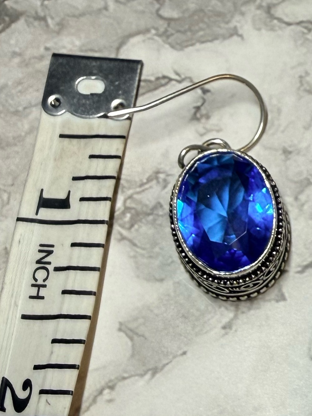 Blue Oval Topaz Drop Earrings - Silver